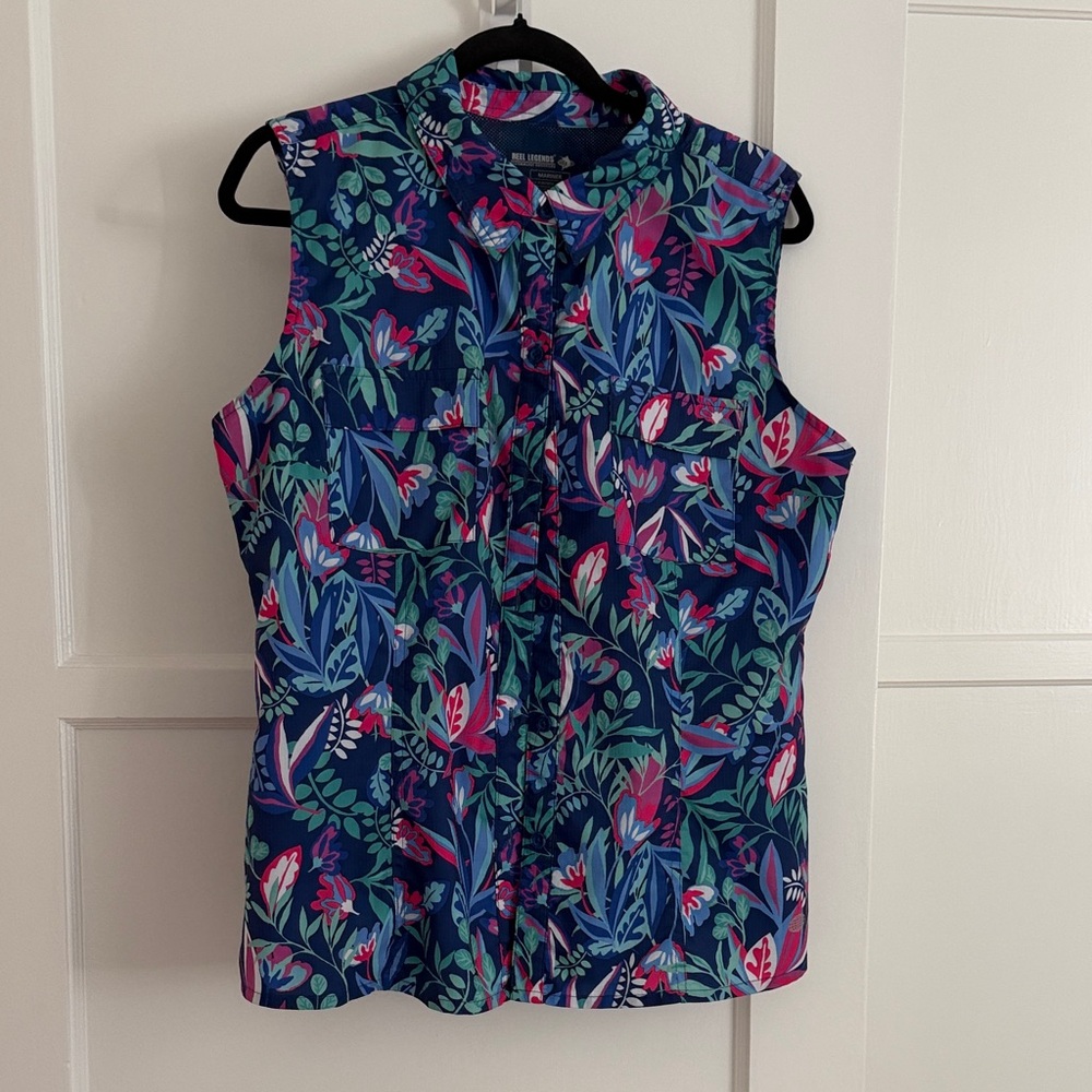 Reel Legends Tropical Print Sleeveless Blouse